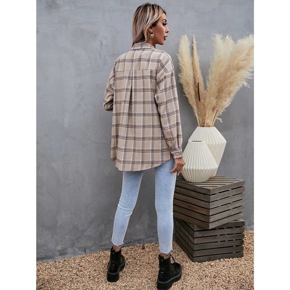 Preppy oversized Plaid print long sleeve button up Shirt - Picture 4 of 11